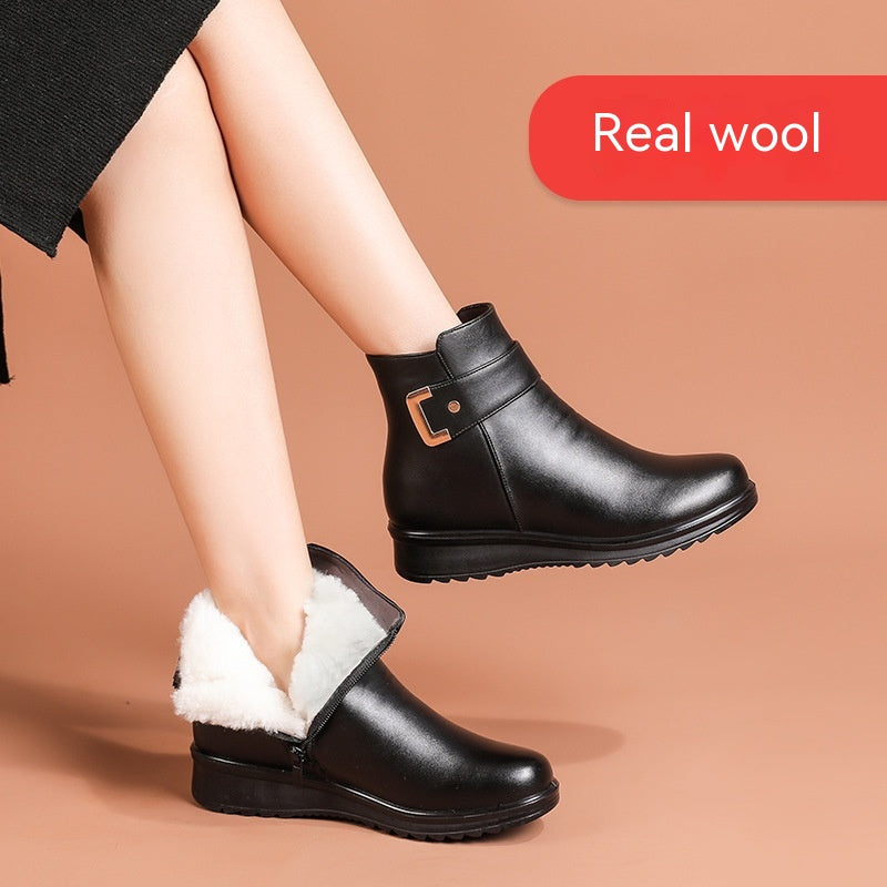 Winter Cotton Fleece-lined Flat Bottom Non-slip Warm Elderly Short Boots