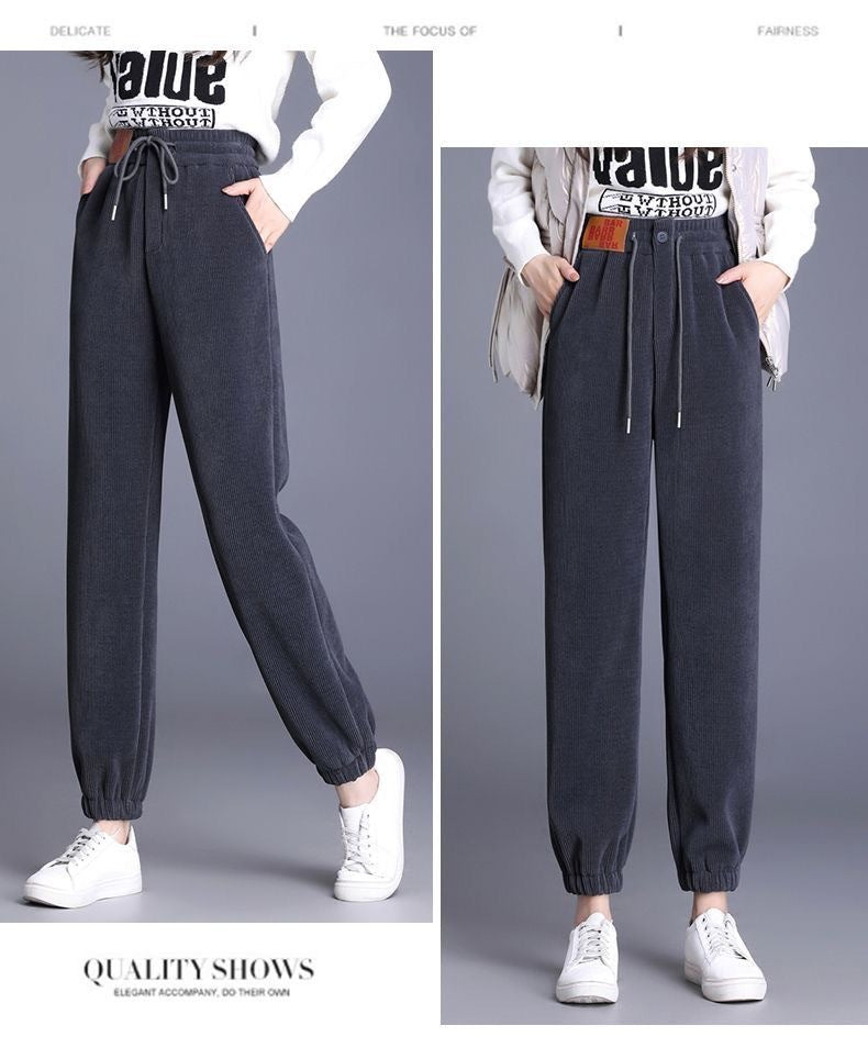 Chenille Fleece-lined Thick High Waist Thin Looking Jogger Pants