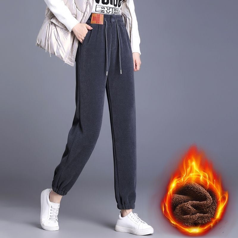 Chenille Fleece-lined Thick High Waist Thin Looking Jogger Pants