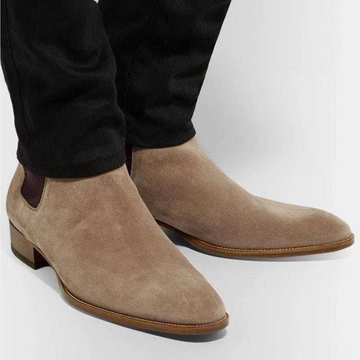 Men's Leather Nubuck Pointed Toe Low-top Martin Boots