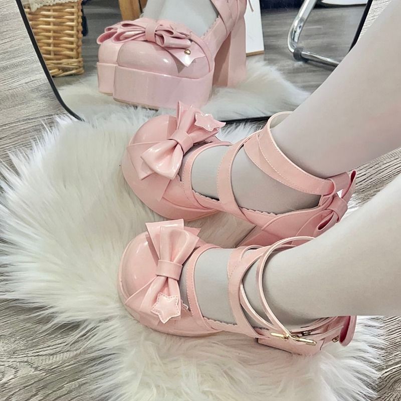 Women's Mary Jane Sweet Round Toe Cute Chunky Heel High Heels