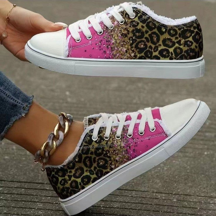 Women's Casual Leopard Print Gradient Color Printed Canvas Shoes