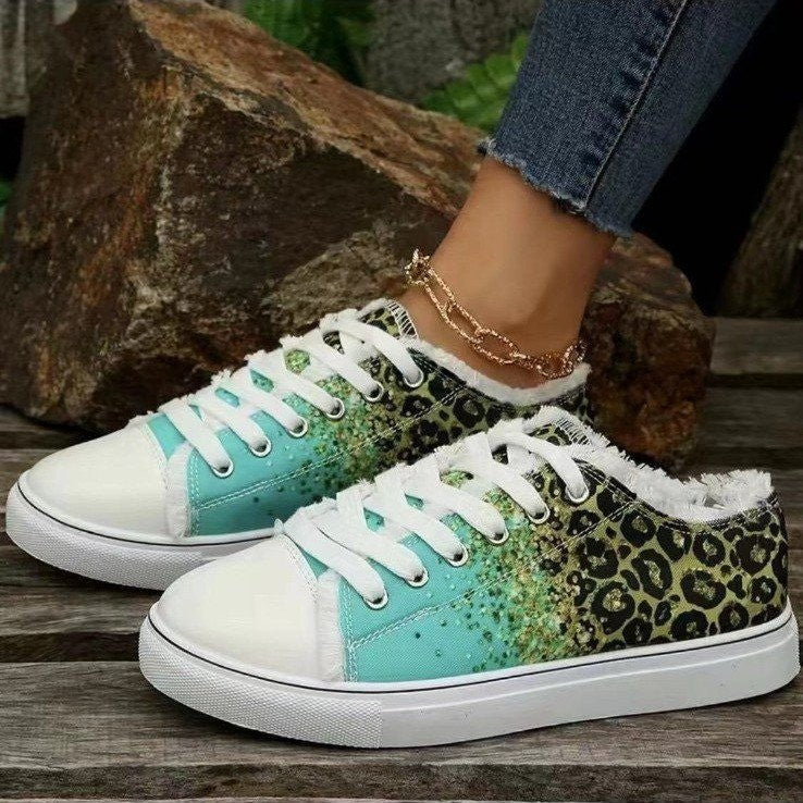 Women's Casual Leopard Print Gradient Color Printed Canvas Shoes