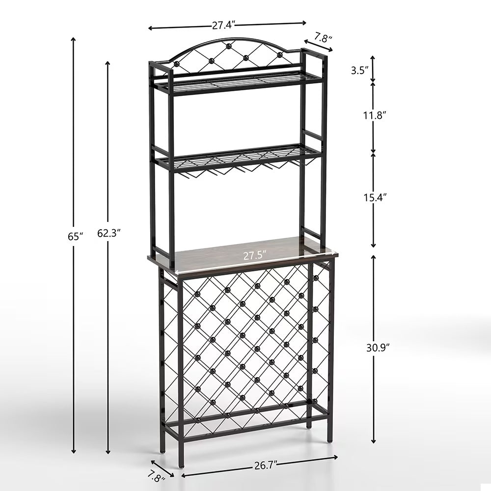 Freestanding Floor Wine Rack, Tall Wine Rack With Wine Glass Holder, Storage Rack, Wooden Metal Stackable Bread Rack, Modern Buffet Cabinet