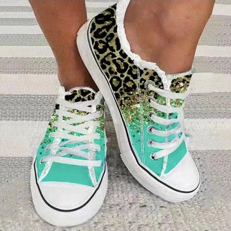 Women's Casual Leopard Print Gradient Color Printed Canvas Shoes