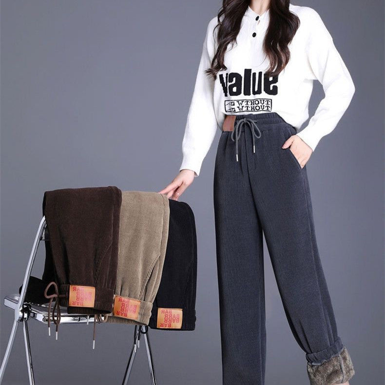 Chenille Fleece-lined Thick High Waist Thin Looking Jogger Pants