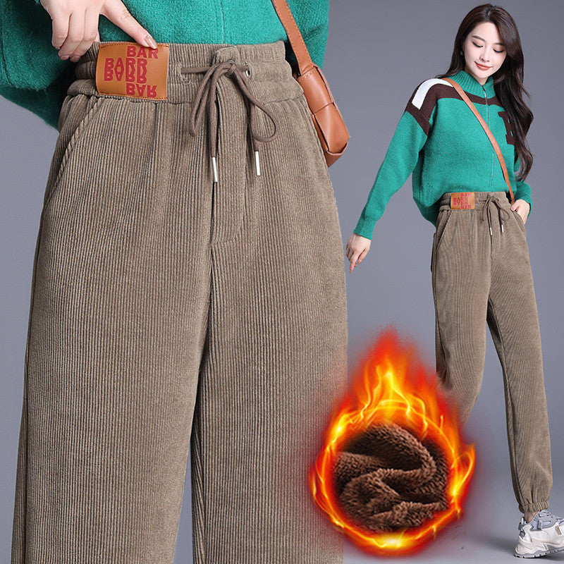 Chenille Fleece-lined Thick High Waist Thin Looking Jogger Pants