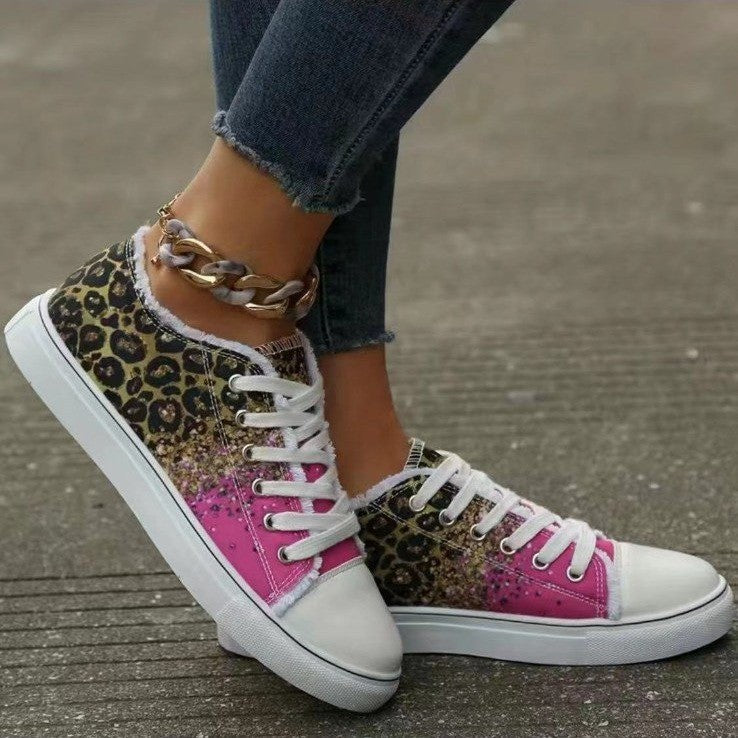 Women's Casual Leopard Print Gradient Color Printed Canvas Shoes