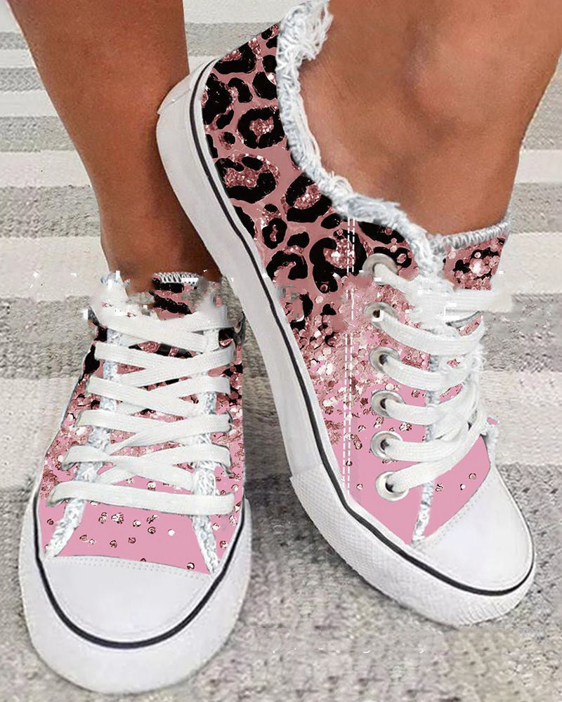 Women's Casual Leopard Print Gradient Color Printed Canvas Shoes