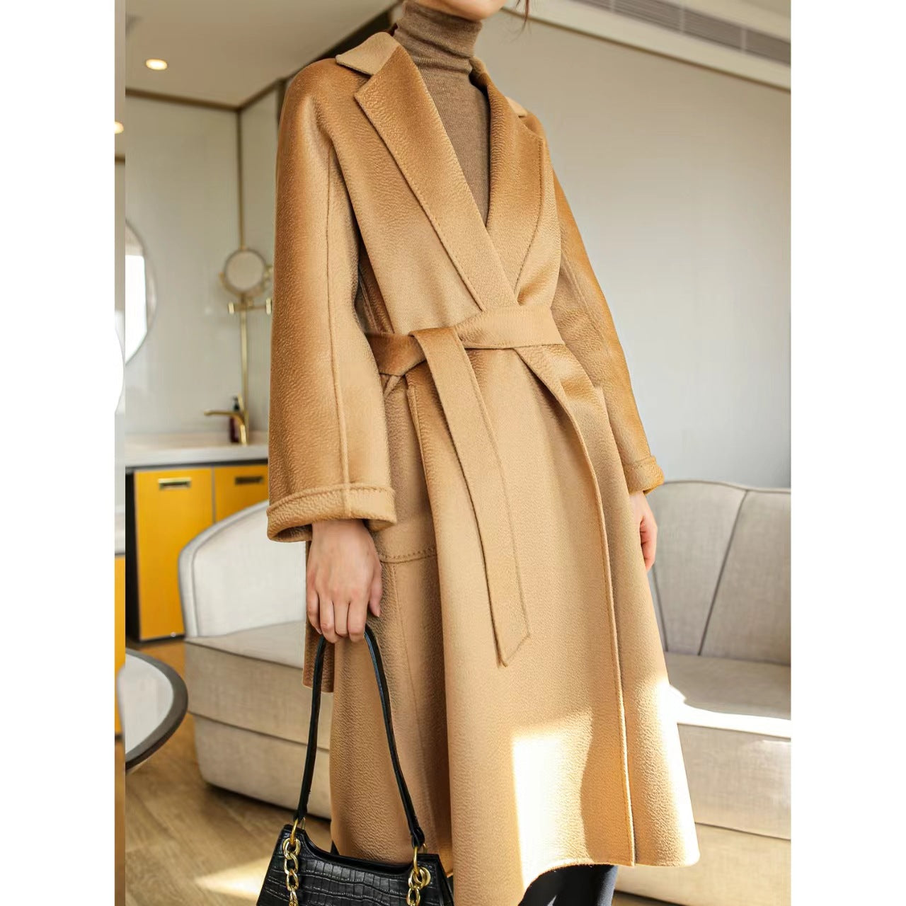 Women's Fashion Double-sided Cashmere Water Ripple Coat