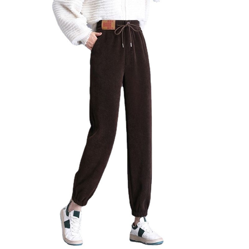 Chenille Fleece-lined Thick High Waist Thin Looking Jogger Pants