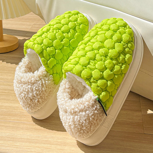 Bubbles Down Cotton Slippers For Women And Men Couples Non-slip Warm House Shoes With Back Heel