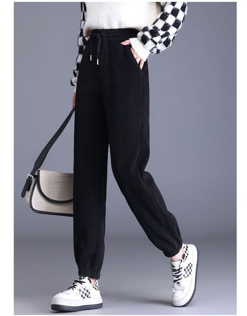 Chenille Fleece-lined Thick High Waist Thin Looking Jogger Pants