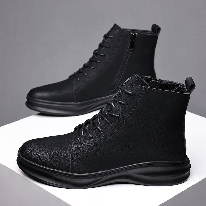 Flat Heel Black Internal Mesh Round Toe Martin Boots