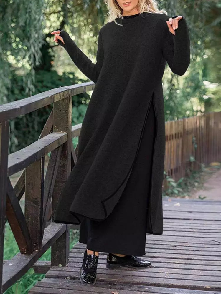 Oversized Knit Lace Dress Brushed Hoody Casual Dress