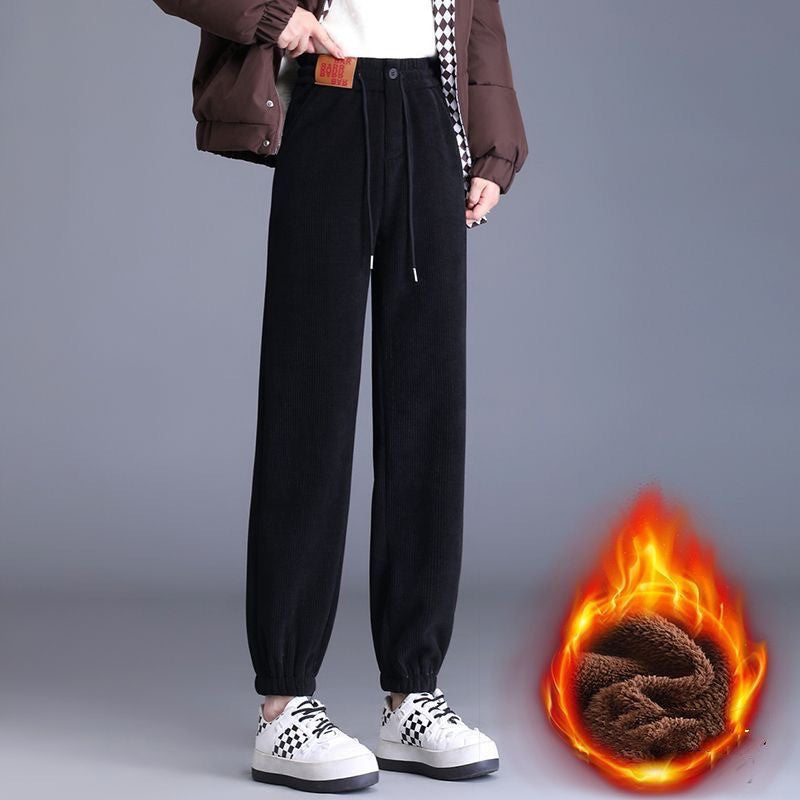 Chenille Fleece-lined Thick High Waist Thin Looking Jogger Pants